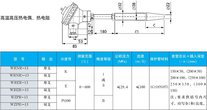 法蘭式熱電偶高溫高壓規格表